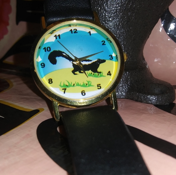 Skunk Watch With Genuine Black Leather Band.